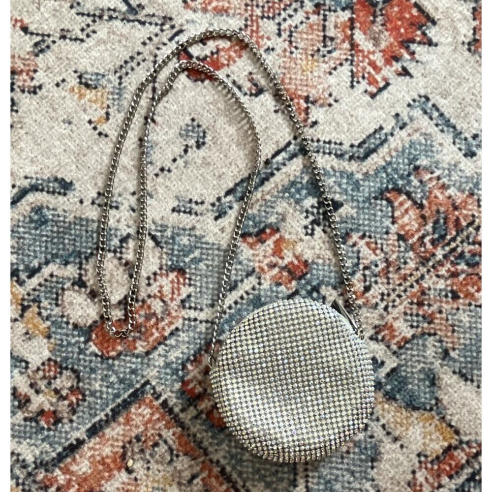 Urban Outfitters Silver Rhinestone Round Mini Crossbody Bag Chain Strap